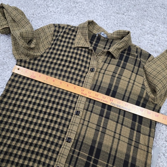 Habitat Shirt Womens Small Brown Plaid Boyfriend Tunic Roll Tab Sleeve‎ Button - Picture 8 of 11